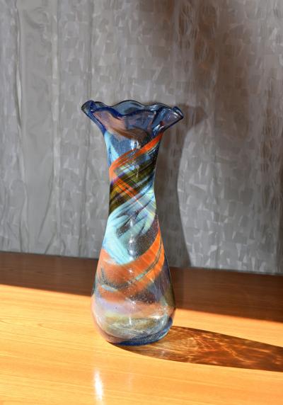 Large Free Form Art Glass Vase by Gyula Budveszel Hungary 1990s