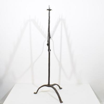 Large French 17th Century Hand Forged Iron Candleholder