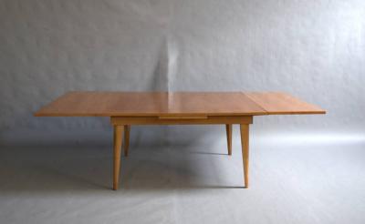 Large French 1950s Dining Table with Two Pull Out End Leaves