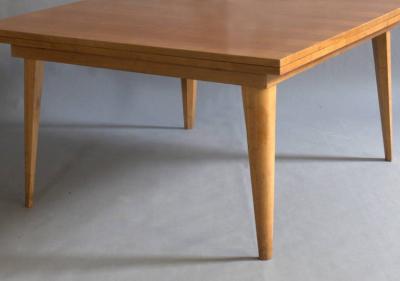 Large French 1950s Dining Table with Two Pull Out End Leaves