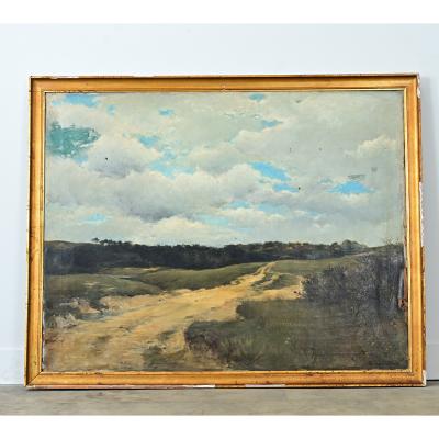 Large French 19th Century Landscape Painting in Gilt Frame