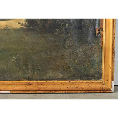 Large French 19th Century Landscape Painting in Gilt Frame