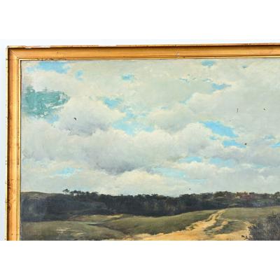Large French 19th Century Landscape Painting in Gilt Frame