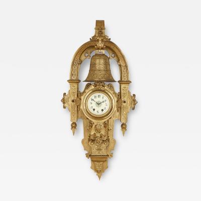 Large French 19th Century gilt bronze wall clock with religious inscriptions