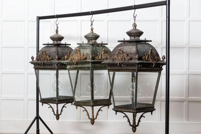 Large French 19thC Style Bronze Iron Lanterns