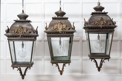 Large French 19thC Style Bronze Iron Lanterns