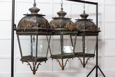 Large French 19thC Style Bronze Iron Lanterns