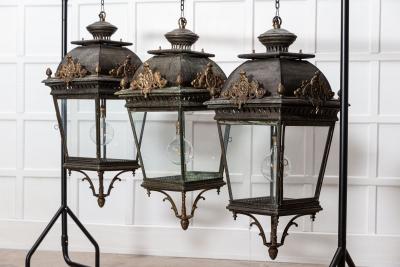 Large French 19thC Style Bronze Iron Lanterns