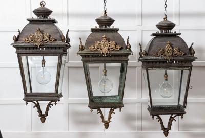 Large French 19thC Style Bronze Iron Lanterns