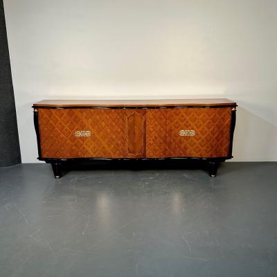 Large French Art Deco Marquetry Sideboard Buffet Rosewood Walnut Marquetry