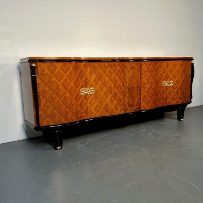 Large French Art Deco Marquetry Sideboard Buffet Rosewood Walnut Marquetry
