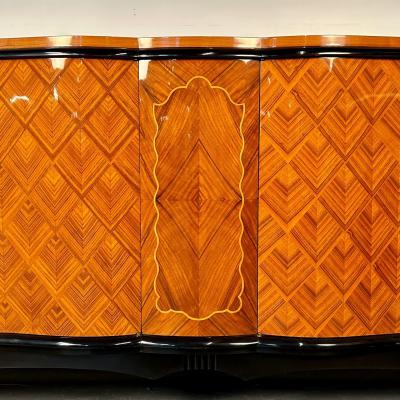 Large French Art Deco Marquetry Sideboard Buffet Rosewood Walnut Marquetry