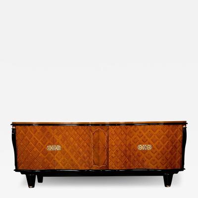 Large French Art Deco Marquetry Sideboard Buffet Rosewood Walnut Marquetry