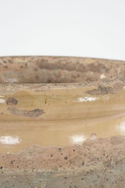 Large French Biot Jar with Yellow Glazed Rim