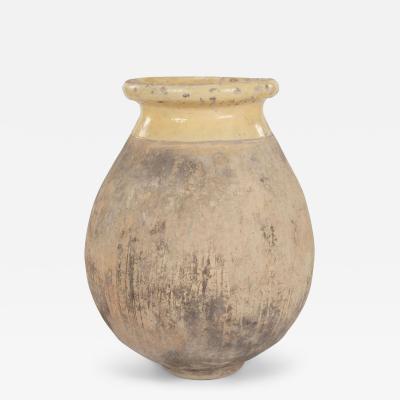 Large French Biot Jar with Yellow Glazed Rim