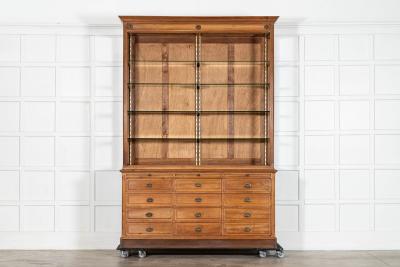 Large French Cherrywood Pharmacy Display Cabinet