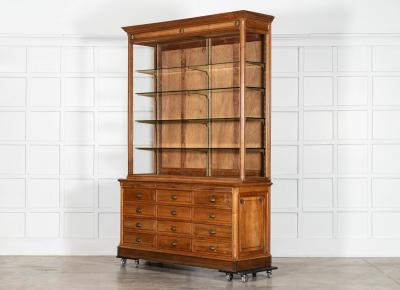 Large French Cherrywood Pharmacy Display Cabinet