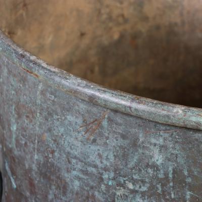 Large French Copper Pot with Handles and a Verdigris Patina C 1910