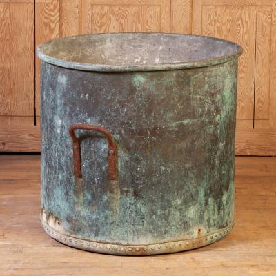 Large French Copper Pot with Handles and a Verdigris Patina C 1910