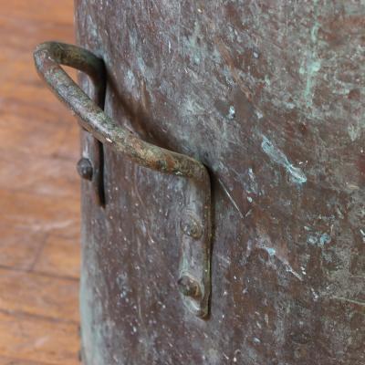 Large French Copper Pot with Handles and a Verdigris Patina C 1910