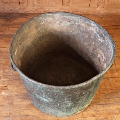 Large French Copper Pot with Handles and a Verdigris Patina C 1910