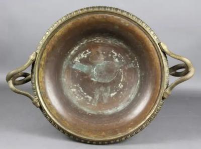 Large French Empire Patinated and Gilt Bronze Footed Bowl
