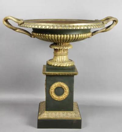 Large French Empire Patinated and Gilt Bronze Footed Bowl