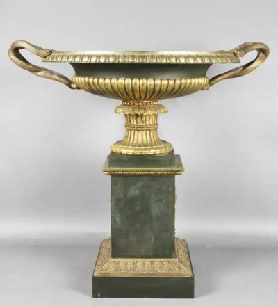 Large French Empire Patinated and Gilt Bronze Footed Bowl