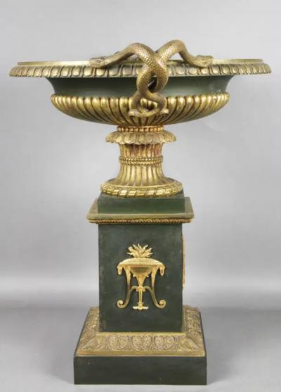 Large French Empire Patinated and Gilt Bronze Footed Bowl
