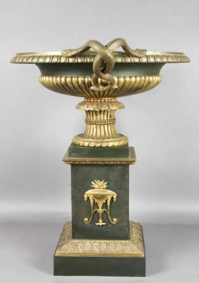 Large French Empire Patinated and Gilt Bronze Footed Bowl
