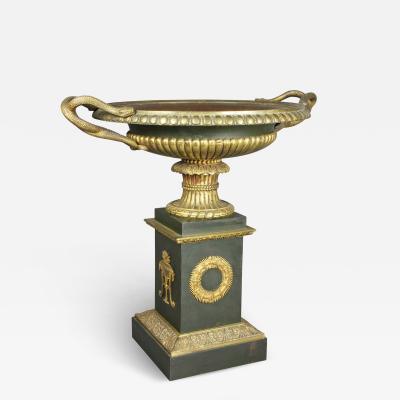 Large French Empire Patinated and Gilt Bronze Footed Bowl