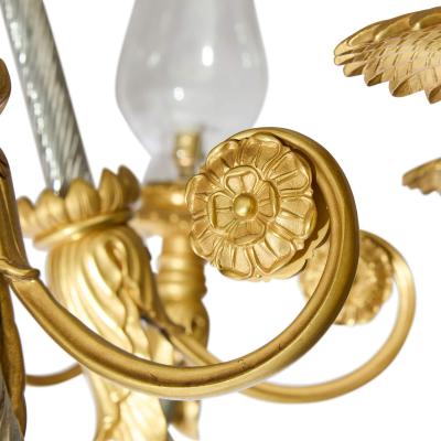 Large French Empire Style Gilt and Patinated Bronze Chandelier