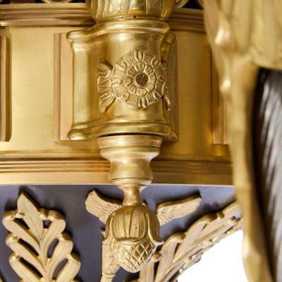Large French Empire Style Gilt and Patinated Bronze Chandelier