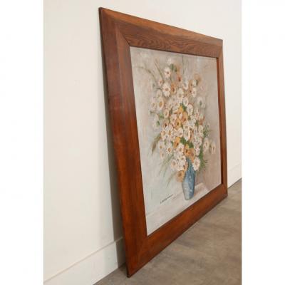Large French Floral Painting in Oak Frame