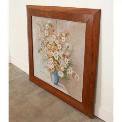 Large French Floral Painting in Oak Frame