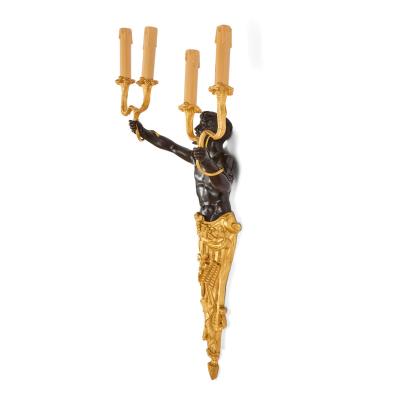 Large French Gilt Bronze Figural Wall Lights with Satyr Nymph