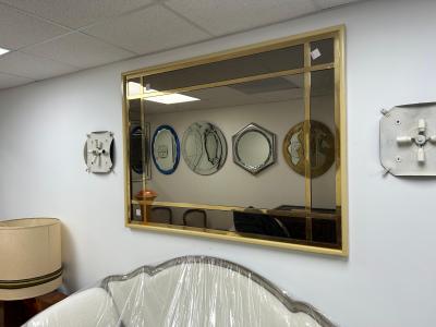 Large French Modern Brass and Smoked Glass Mirror