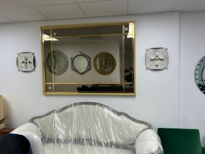 Large French Modern Brass and Smoked Glass Mirror