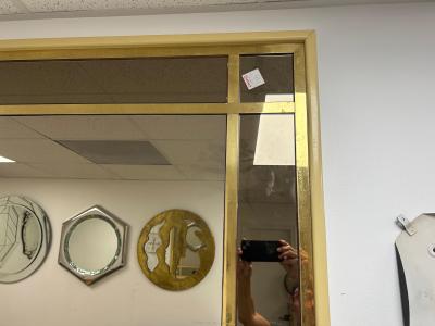 Large French Modern Brass and Smoked Glass Mirror