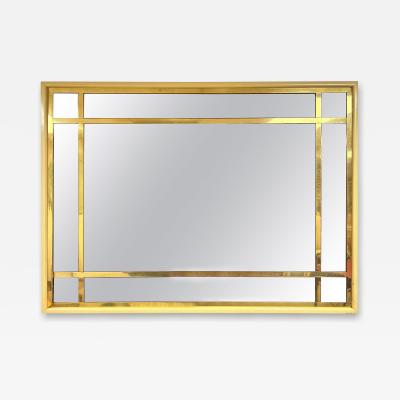 Large French Modern Brass and Smoked Glass Mirror