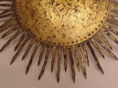 Large French Modern Neoclassical Gilt Iron Sunburst Flush Mount Pendant 1940