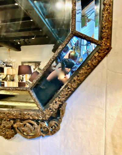 Large French Octagonal Brass Repousse Mirror