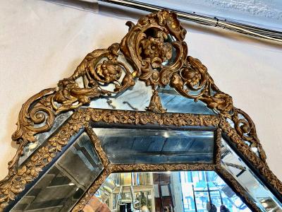 Large French Octagonal Brass Repousse Mirror