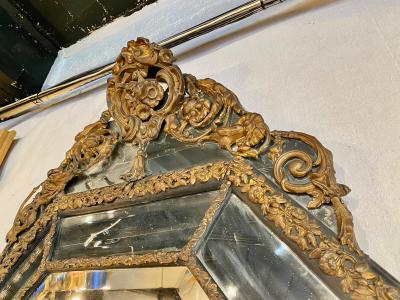 Large French Octagonal Brass Repousse Mirror