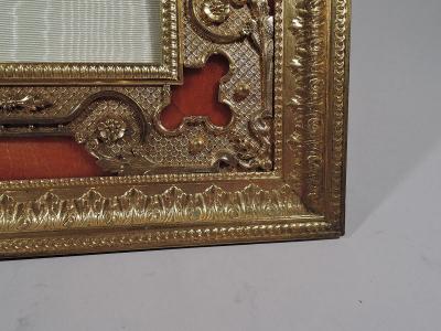 Large French Rococo Gilt Bronze Pink Guilloche Enamel Picture Frame