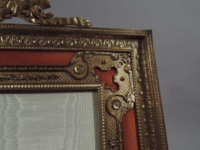 Large French Rococo Gilt Bronze Pink Guilloche Enamel Picture Frame