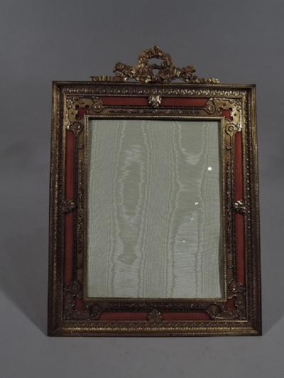 Large French Rococo Gilt Bronze Pink Guilloche Enamel Picture Frame