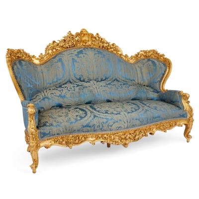 Large French Rococo Revival style giltwood sofa