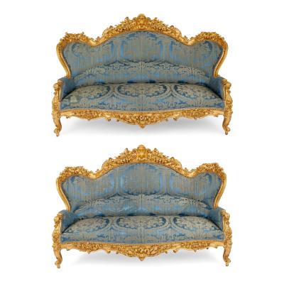 Large French Rococo Revival style giltwood sofa