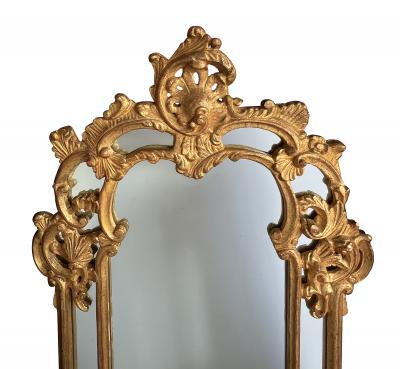 Large French Rococo Style Carved Giltwood Wall Mirror with Rocaille Crest